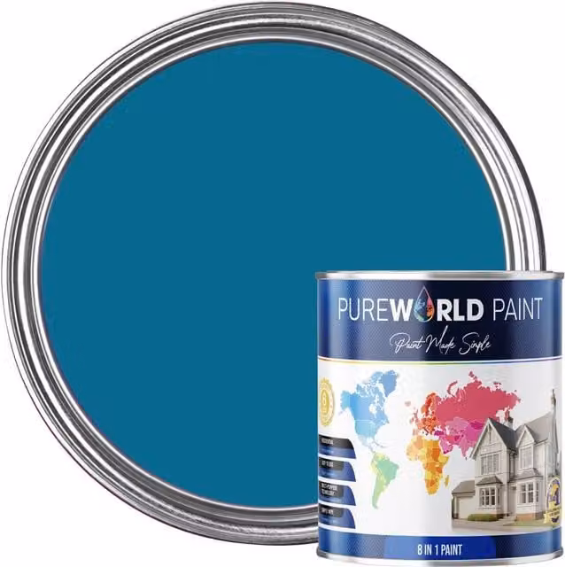 Pureworld Multi Surface Indoor and Outdoor All-In-One Matt Dispersion Paint in Blue, 2.5 l – 1