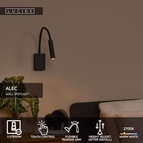 Lucide Alec LED Wall Spotlight in Black with G9 Bulb and Interchangeable Rings – 2