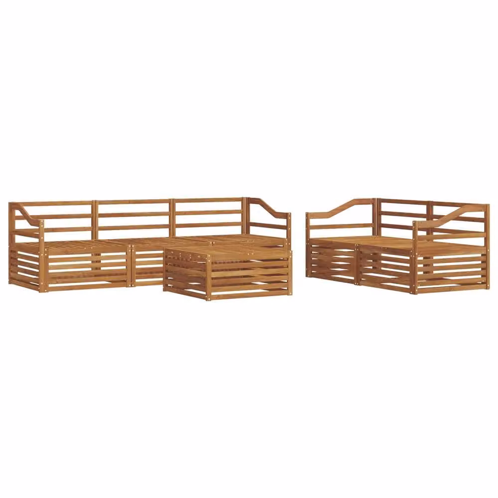 Berkfield Home 6 Piece L-Shape Outdoor Sofa Set in Brown Solid Acacia Wood with Cushions – 2