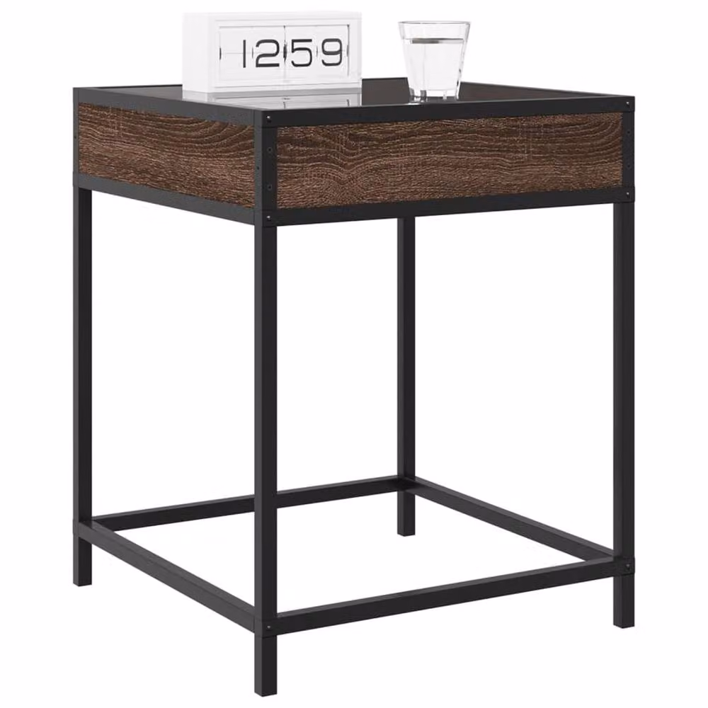 Berkfield Home Decorative Bedside Table with Infinity LED in Brown Oak, W/D/H: 40 x 40 x 51 cm – 3