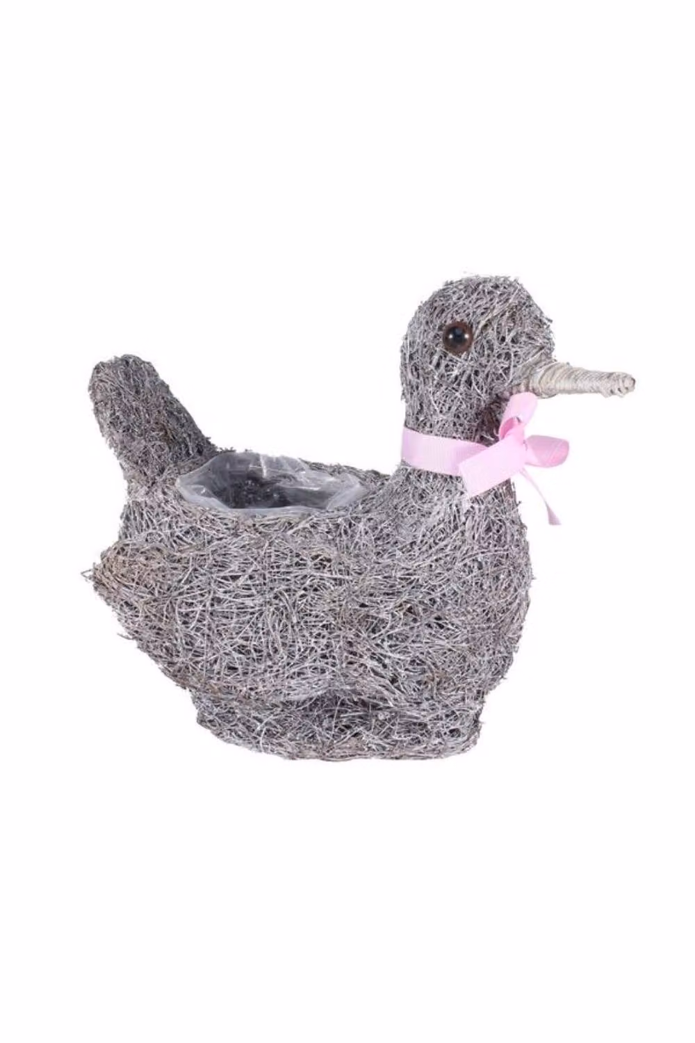 KDMD Salim White Wash Duck Planter with Pink Bow in Grey, Height: 23 cm – 2