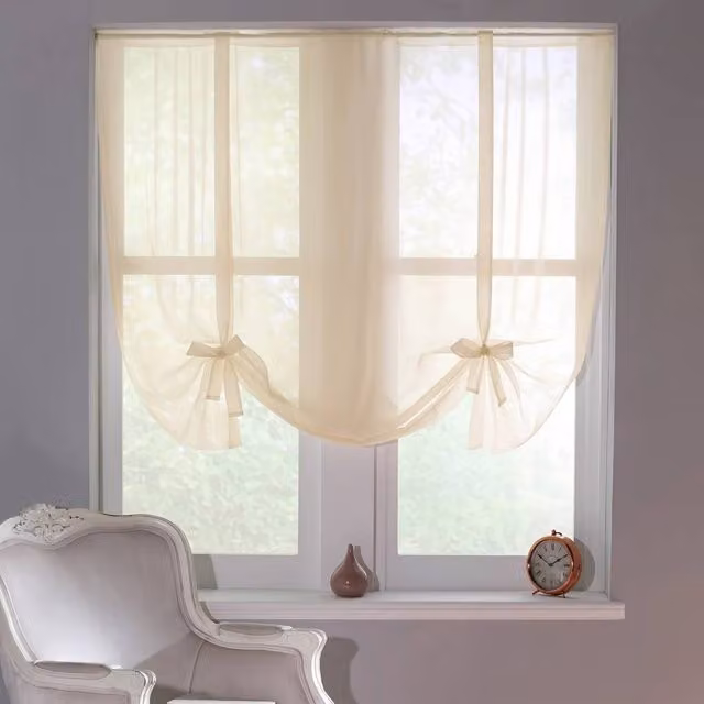Luxury Living Sheer Voile Tie Up Curtain Blinds in Beige, Width: 228 cm, Drop: 137 cm – 1