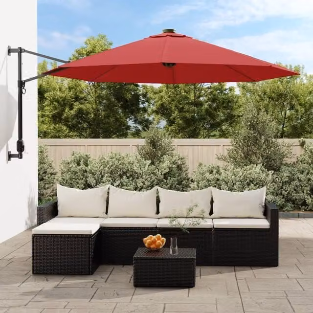 Berkfield Home Wall-mounted Parasol with LEDs in Red, 290 cm – 1