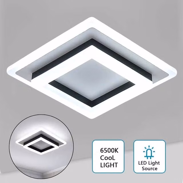 KORVIXA 24W LED Square Ceiling Light in White with Acrylic and Metal Finish