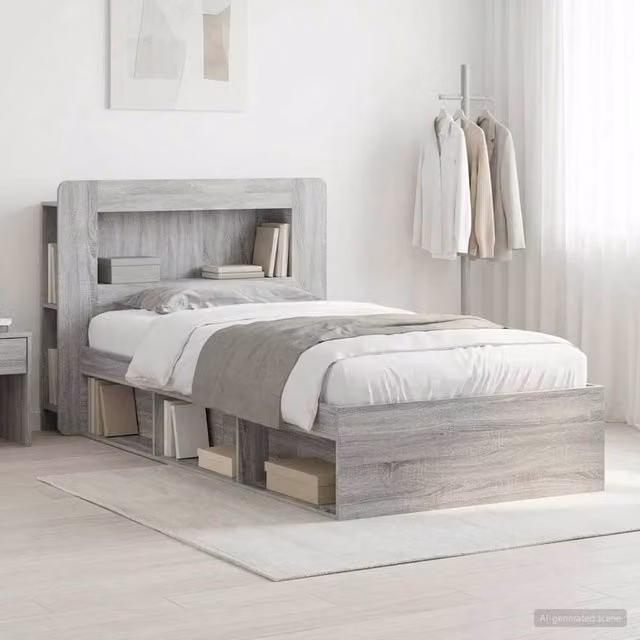 Berkfield Home Modern Bed Frame with Storage Drawers in Grey Sonoma, W/D/H: 100 x 200 cm, Engineered Wood – 1