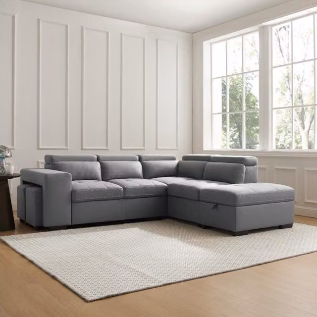 Home Detail Scarlett Right-Hand Corner Sofa with Sleeping Function, Storage and Adjustable Headrests in Grey – 1