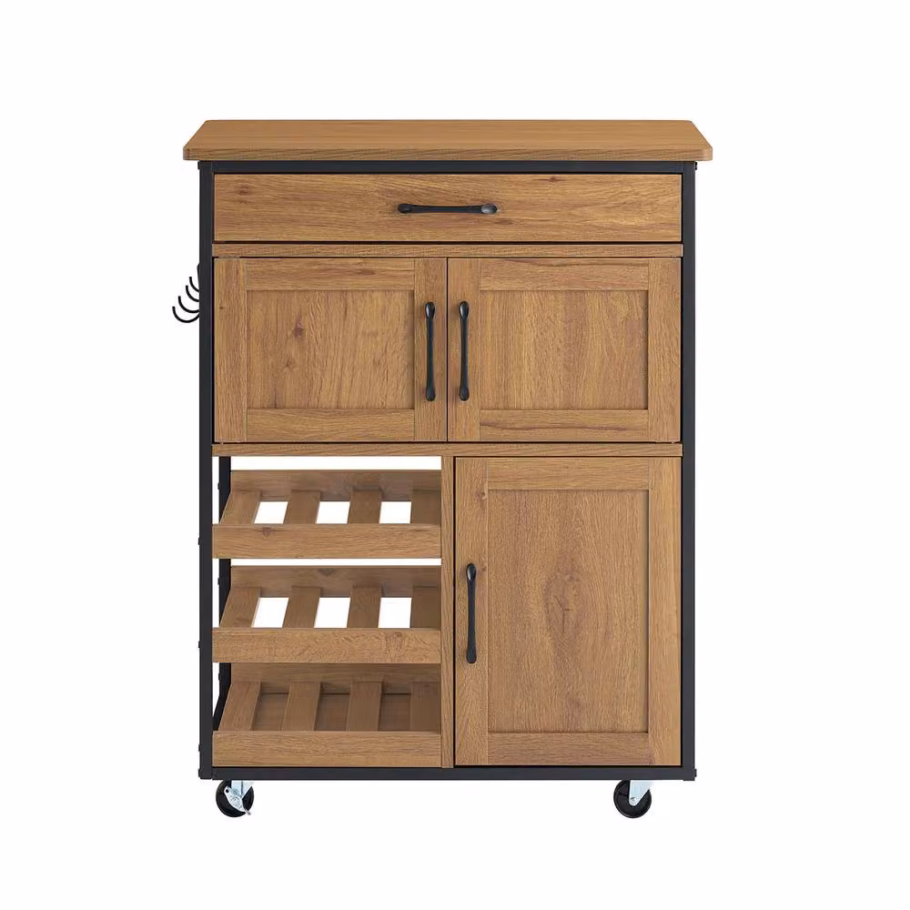 SoBuy Vintage Mobile Kitchen Trolley with Bottle Rack, Drawers and Hinged Doors in Brown and Black – 2