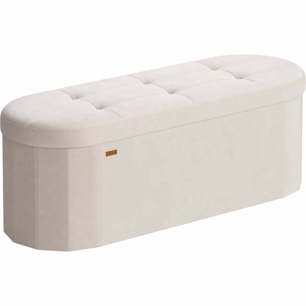 The Bazaarist Foldable Velvet Storage Ottoman Bench in White – 2