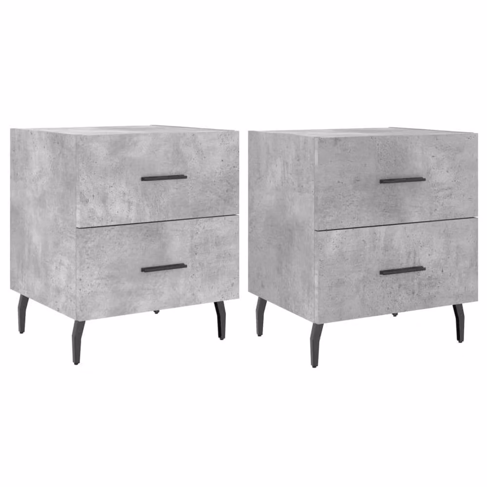 Berkfield Home Set of 2 Modern Bedside Cabinets in Concrete Grey, W/D/H: 40 x 35 x 47.5 cm
