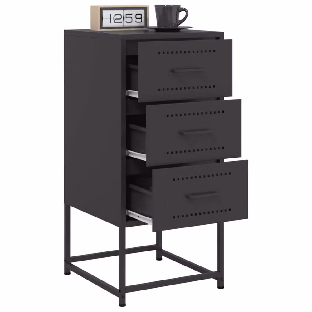 Berkfield Home Durable Metal Bedside Cabinets, 2 Pack, Black, W/D/H: 36 x 39 x 78 cm – 4