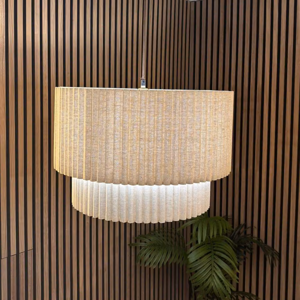 CGC Lighting Allegra Extra Large Two Tier Layer Drum Lampshade in Beige Oatmeal Linen – 3
