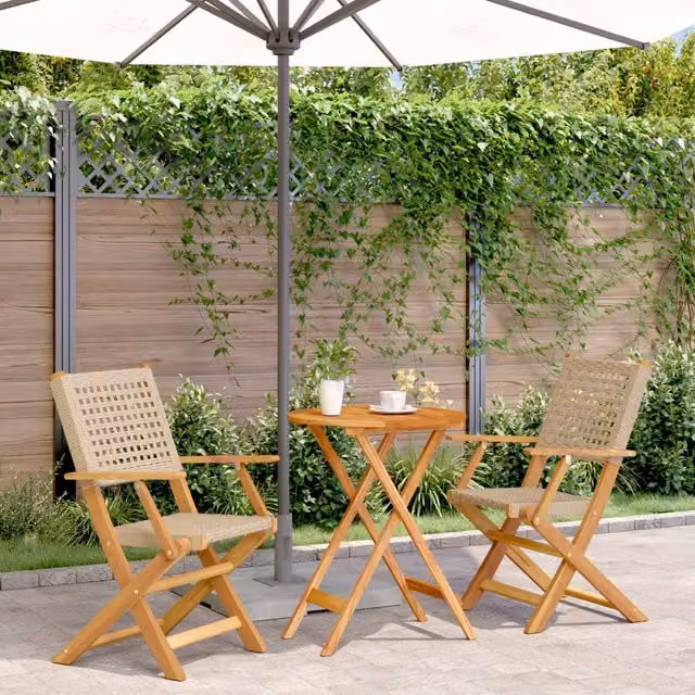 Berkfield Home 3 Piece Bistro Set in Beige Poly Rattan and Acacia Wood