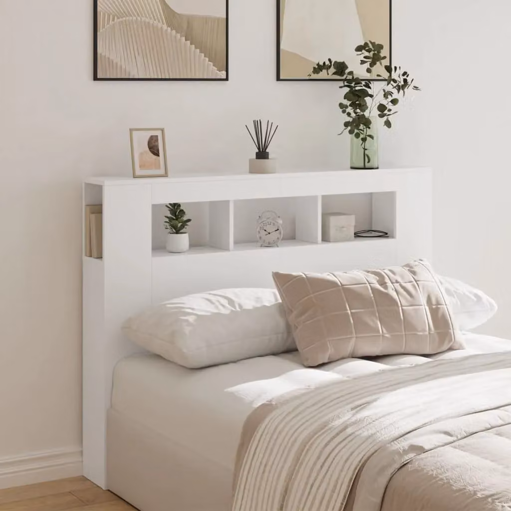 Berkfield Home White LED Headboard with Integrated Shelf and USB Charging Port, W: 140 cm, D: 18.5 cm, H: 103.5 cm – 3