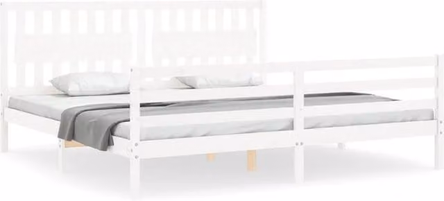 Berkfield Home Solid Wood Pine Bed Frame with Headboard, White, 200 x 200 cm
