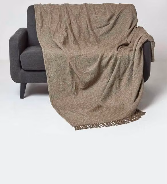 Homescapes Malda Woven Cotton Throw with Tassels in Brown, W: 255 cm, D: 360 cm – 1
