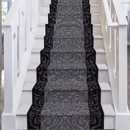 runrug Ornament Baroque Stair Runner in Black and Grey, W: 60 cm, L: 600 cm – 5