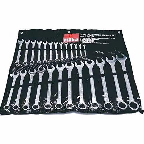 Hilka Pro Craft 25-Piece Combination Spanner Set in Silver Chrome Vanadium and Stainless Steel