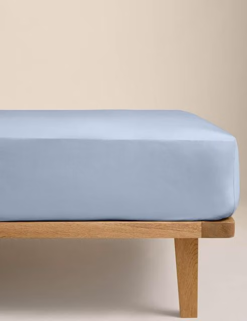 M&S Egyptian Cotton 230 Thread Count Extra Deep Fitted Sheet, Steel Blue, W: 200 cm, D: 200 cm, H: 38 cm