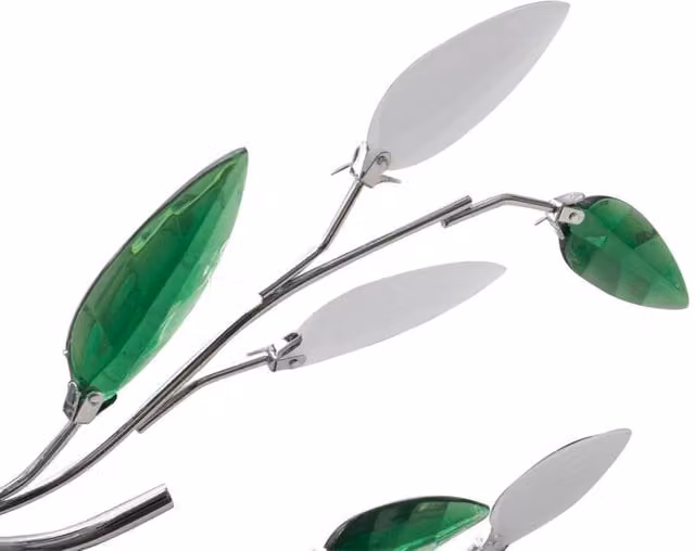 Berkfield Home Art Nouveau Ceiling Lamp in Green, White and Chrome with Acrylic Crystal Leaf Arms for 5 x E14 Bulbs