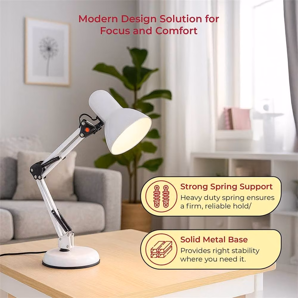FLAVORA White Classic Metal Adjustable Swing Arm Architect Study Desk Lamp – 2