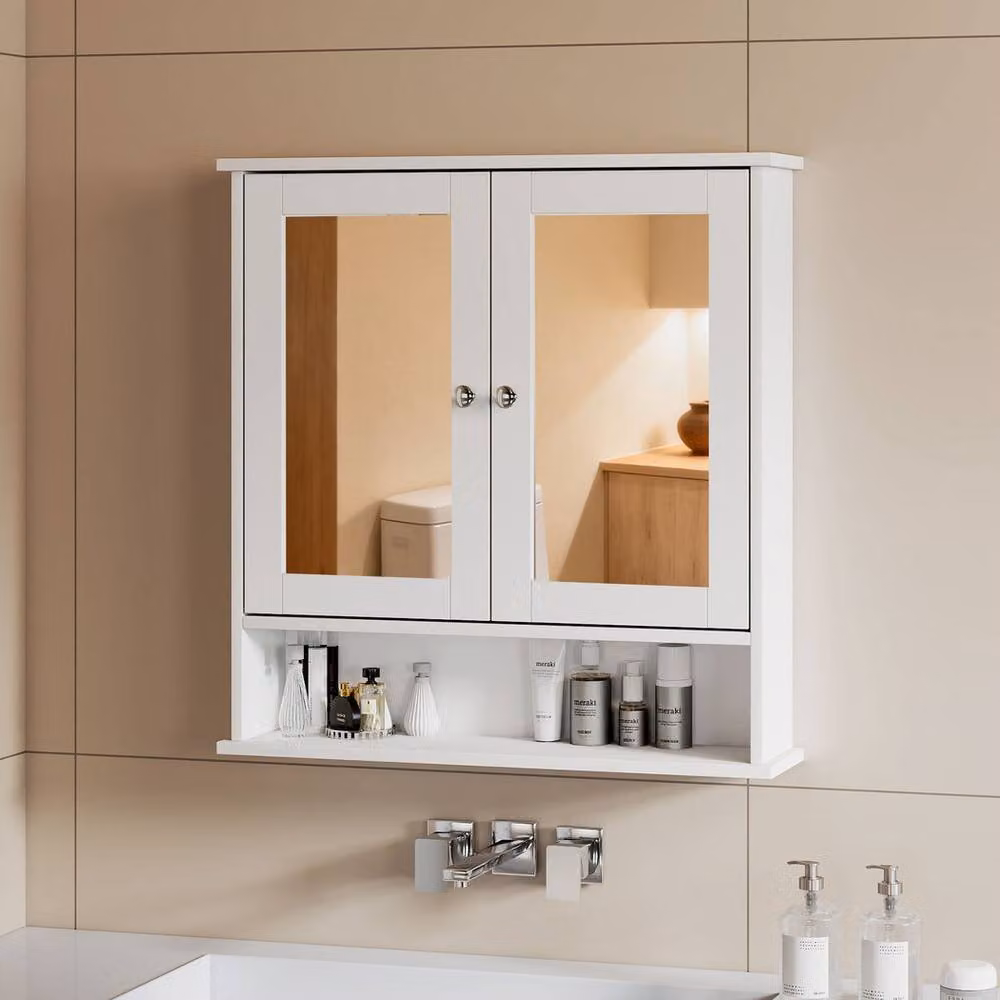 Levede White Wall Mounted Bathroom Mirror Cabinet with Hinged Doors and Internal Shelves – 2