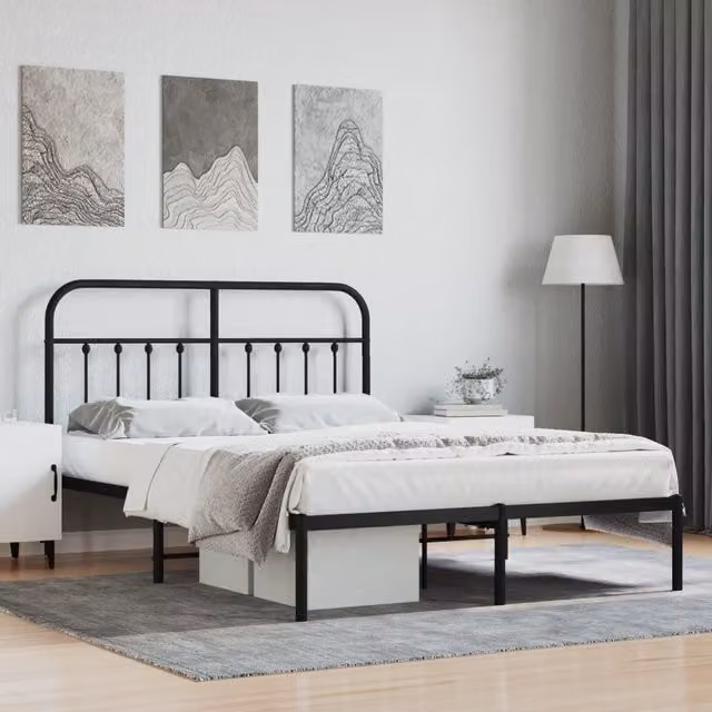 Berkfield Home Metal Bed Frame with Headboard in Black, W/D/H: 140 x 190 cm – 1