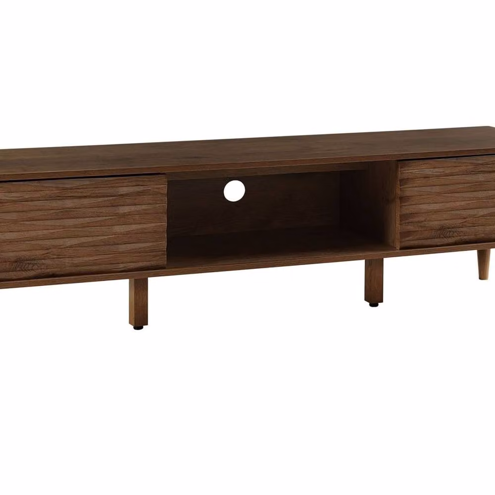 Wyld and Coco Dark Brown Retro TV Stand for up to 75 Inch TVs with Two Cabinets, W: 160 cm, D: 40 cm, H: 46 cm – 2