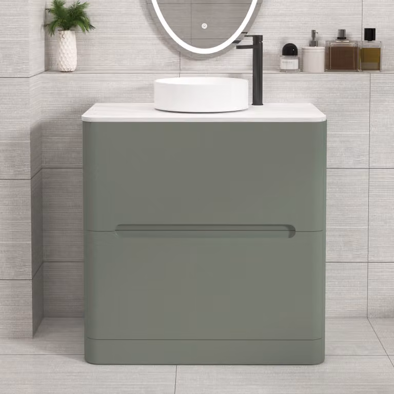 Royal Bathrooms Venice 800mm Sage Green Floor Standing Countertop Vanity Unit with 2 Drawers and Art Basin