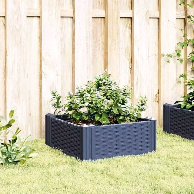 Berkfield Home Beautiful Garden Planter with Pegs in Blue and Grey, W/D/H: 42.5 x 42.5 x 28.5 cm