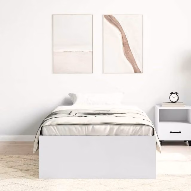 Berkfield Home Modern Bed Frame in White, W/D/H: 90 x 200 x 35 cm