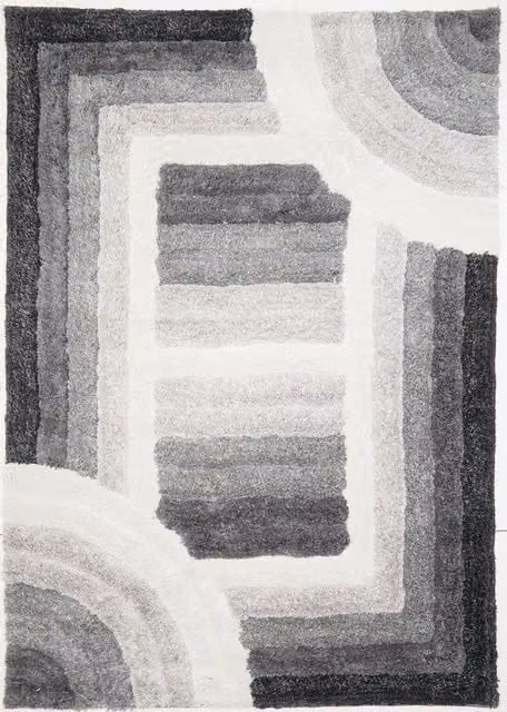 Rugstyle Grey 3D Shaggy Geometric Trellis Rectangular Rug, W: 160 cm, D: 230 cm – 1
