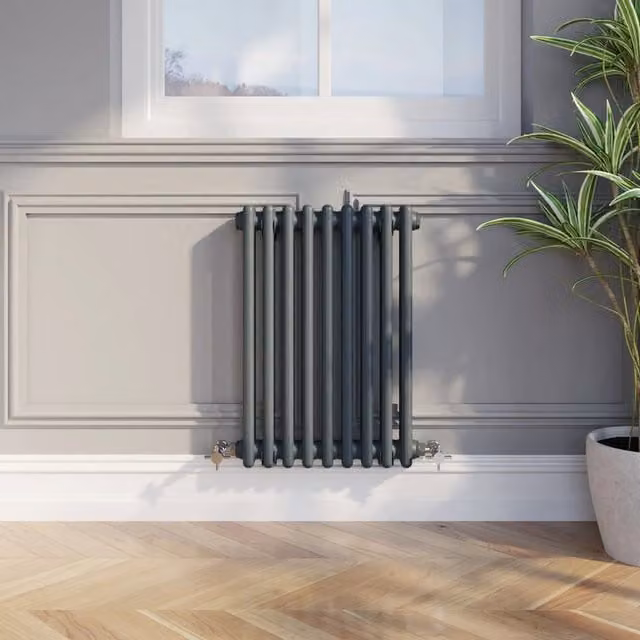 Temprazo Anthracite Steel Wall Mounted Column Radiator H: 119 cm, W: 30 cm, D: 7 cm