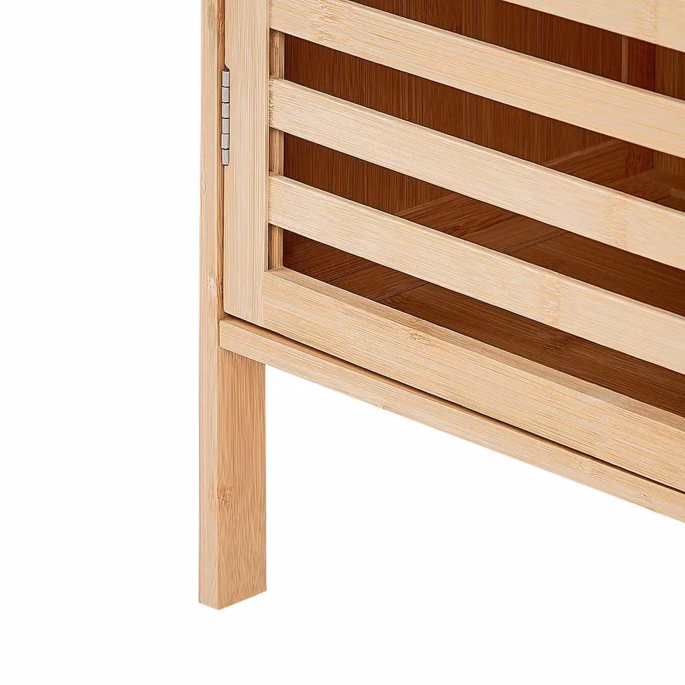 Wyld and Coco Minimalist Bamboo Bathroom Shelving Unit with Door, Light Brown, H 145 x W 32 x D 30 cm – 4