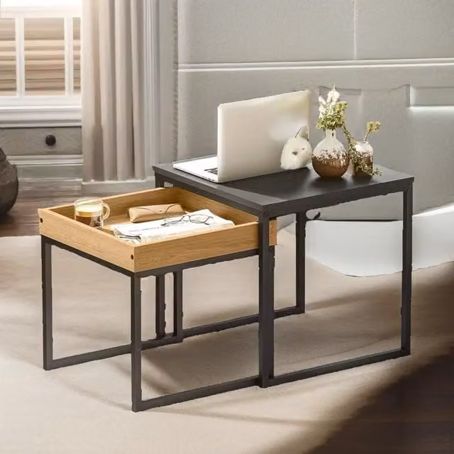 Rafaelo Mobilia Industrial 2 Piece Nesting Tables in Brown and Black