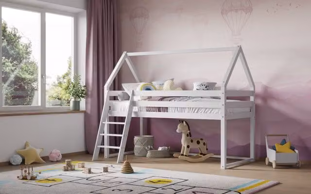 Flair Ellie Wooden House Mid Sleeper Bed in White, Single Size