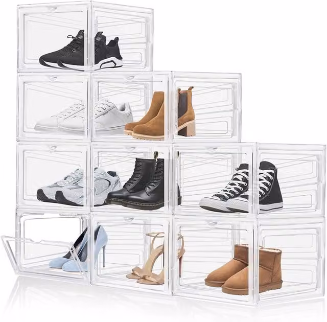 Nordara Set of 9 Transparent Stackable Acrylic Shoe Display Boxes for Sneakers and Trainers – 1
