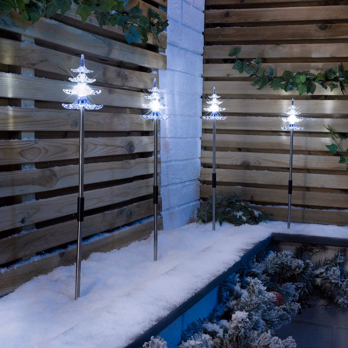 Christow Set of 4 White LED Outdoor Path Lights with Timer, Battery Operated, IP44 Waterproof Garden Decorations – 2