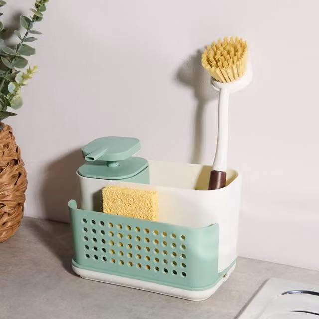 Kitchen Master Countertop Caddy with Drip Tray in Beige and White