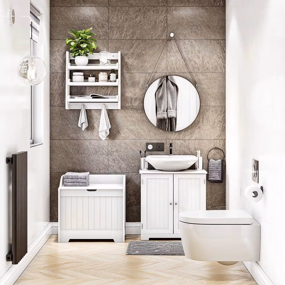 HD Designs Freestanding Modern White Laundry Chest for Bathroom Storage – 3