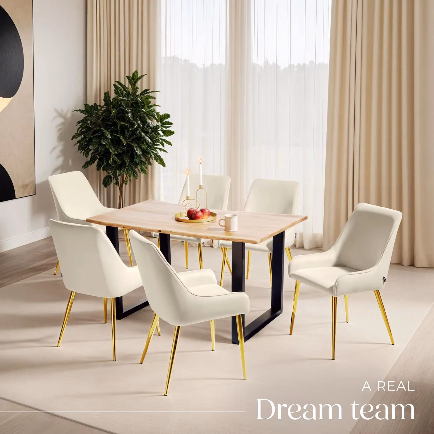tectake Avane Set of 2 Modern Dining Chairs in Beige Velvet Fabric – 2
