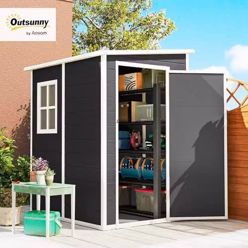 Outsunny Black Plastic Pent Garden Shed with Window and Lock – 2