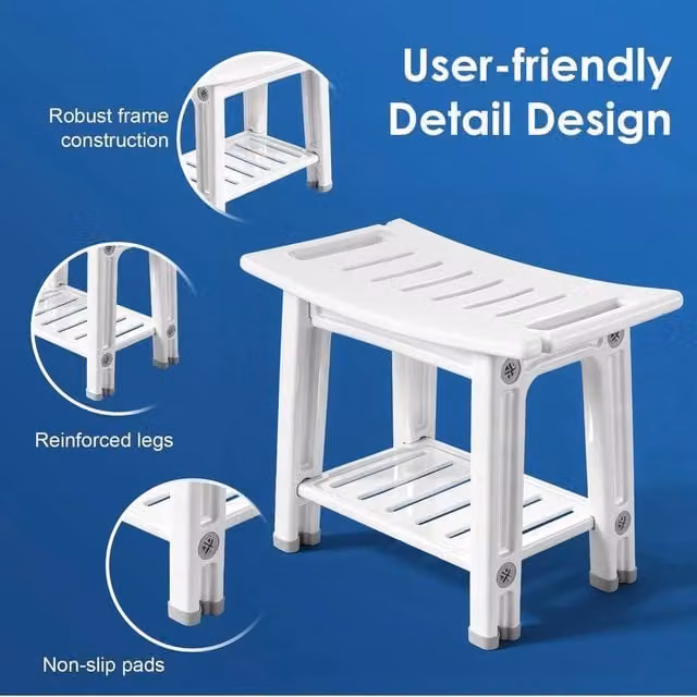 EONLION Portable White Plastic Shower Stool and Bathroom Bath Chair