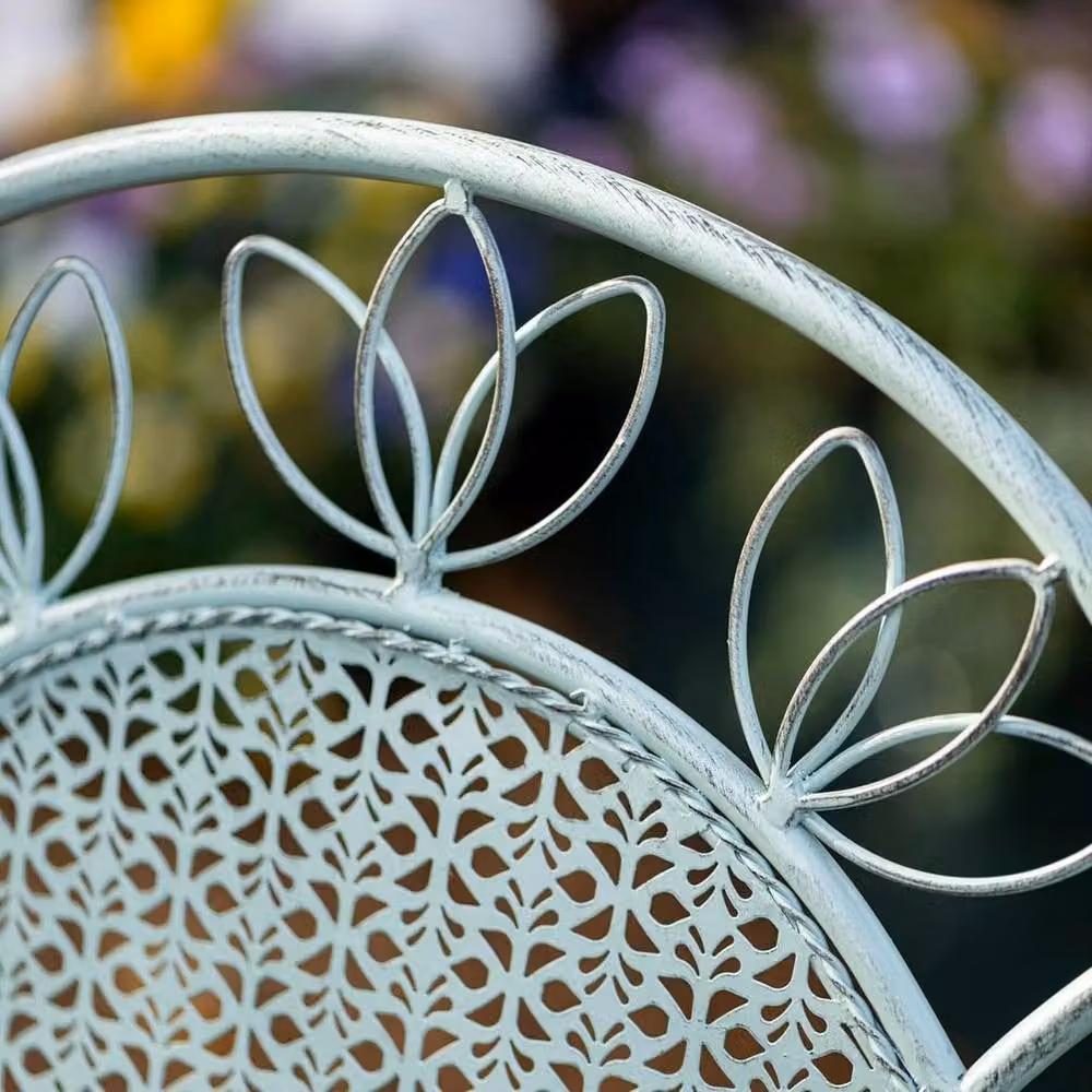 FLAVORA Dorset Wrought Iron Victorian 2-Seater Foldable Garden Bistro Set in Pale Green – 4