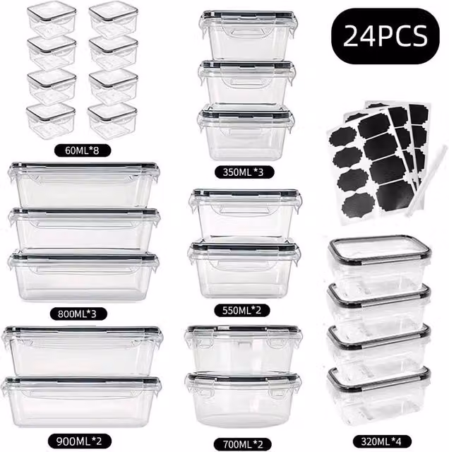 PAWNORA 24 Pack Airtight Food Containers with Clip Lock Lids, BPA Free and Leakproof, Clear Plastic – 1