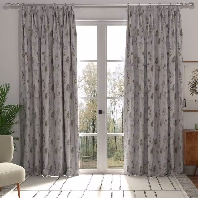 Terrys Made to Measure Blackout Floral Fabric Panel Curtain in Purple