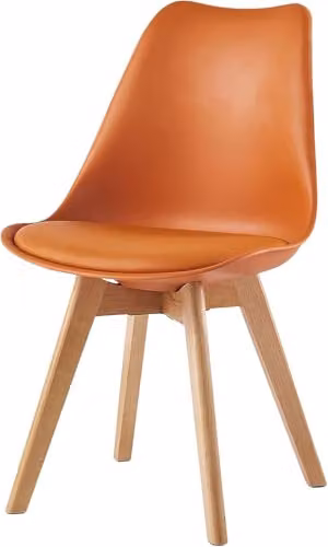 MCC Direct Set of 6 Retro Eva Dining Chairs with Wooden Legs and Synthetic Leather Cushions in Orange, W/D/H: 46 x 48 x 82 cm – 2