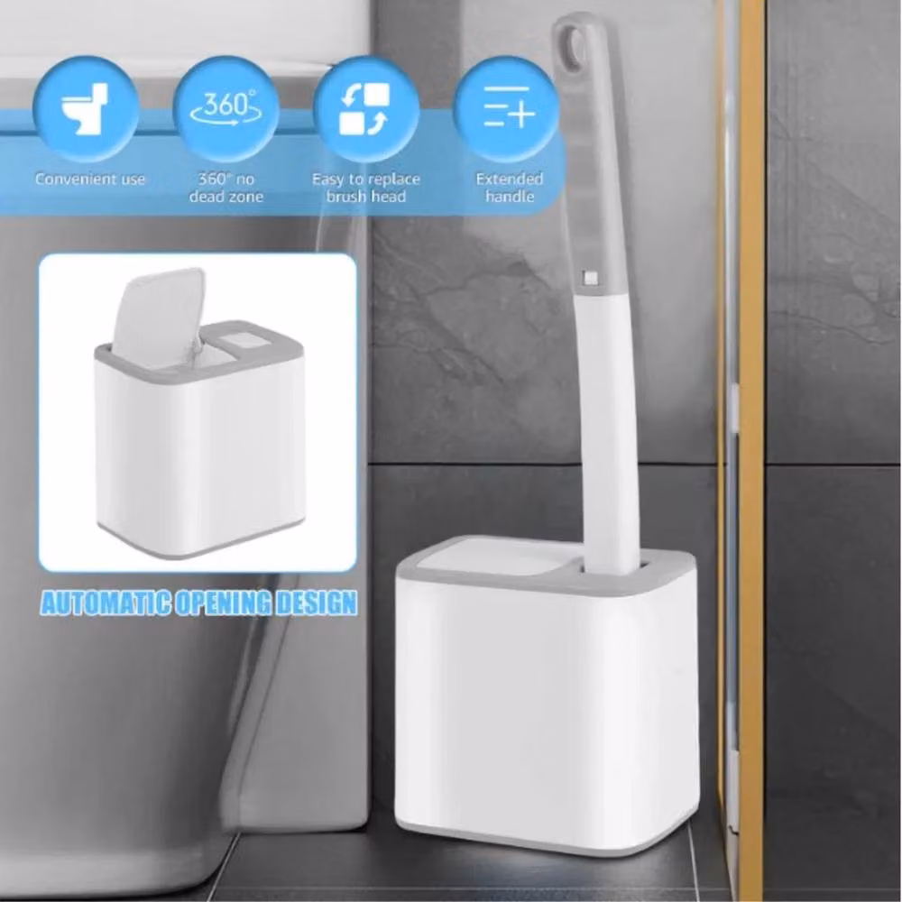 KORVIXA Disposable Toilet Brush Set in Grey with Adhesive Plastic Holder – 3