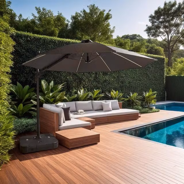 FWStyle Cantilever Standing Garden Parasol in Grey with Aluminium Frame and Polyester Canopy