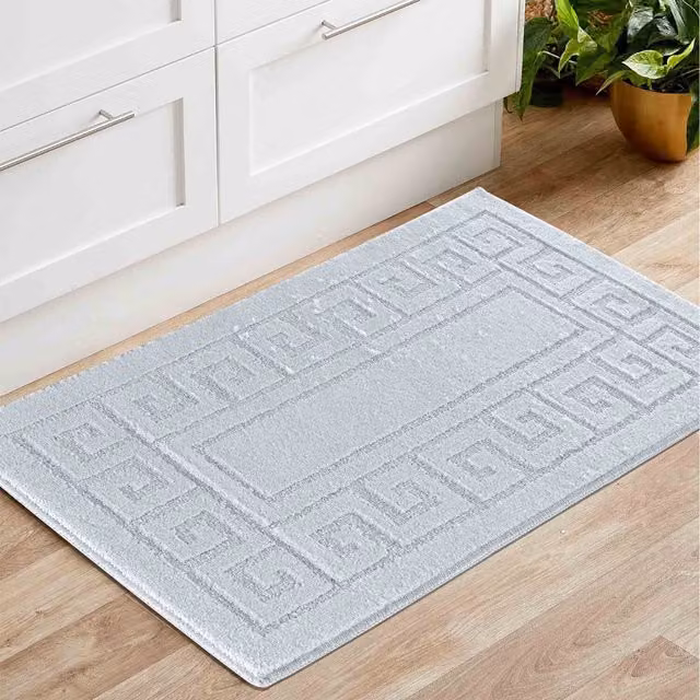 RugsbyDesire Ivy Greek Key Design Anti Slip Washable Doormat Runner, Silver, W: 40 cm, D: 60 cm