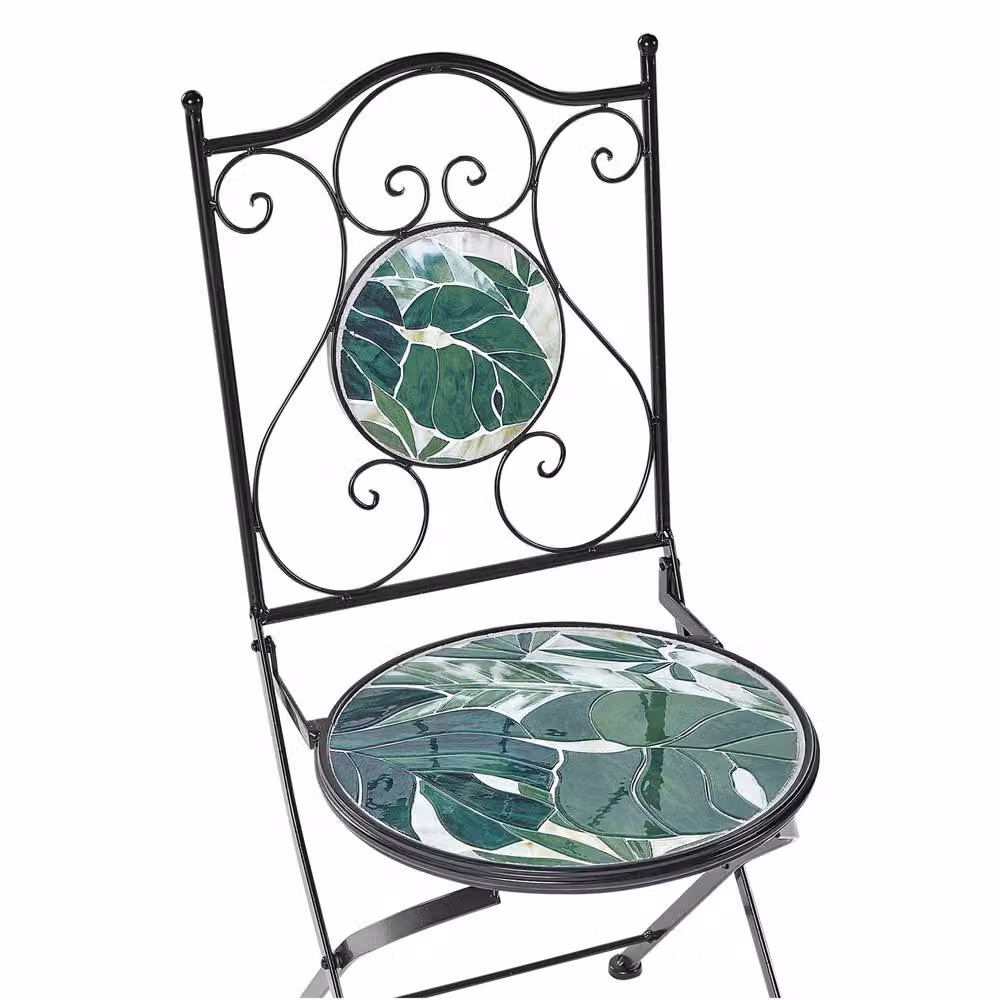 Wyld and Coco Vintage Green Mosaic Bistro Set with Black Metal Frame – 4